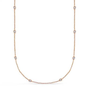 Bezel Set Diamond Long Station Necklace in 14K Rose Gold (1.00 cttw.) at B2C Jewels