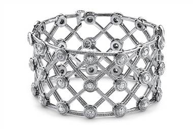 Round Diamond Micropave Halo Cuff Bracelet - in Platinum at Ritani