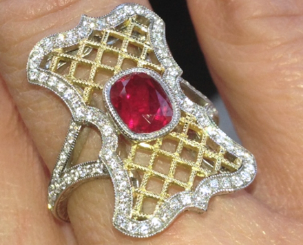 Custom ruby and diamond ring by Maytal Hannah