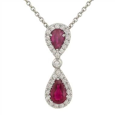 Fana P1171R-WG Halo Style Pear Shaped Ruby and Pave Diamond Pendent by Solomon Brothers Fana P1171R-WG Halo Style Pear Shaped Ruby and Pave Diamond Pendent by Solomon Brothers