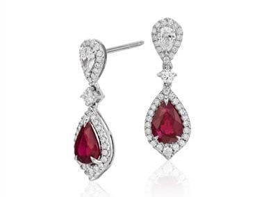 Ruby and Diamond Drop Earrings in 18k White Gold at Blue Nile