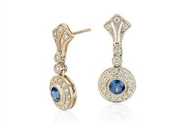 Sapphire and Diamond Vintage-Inspired Earrings in 14k Yellow Gold (3.5mm) at Blue Nile