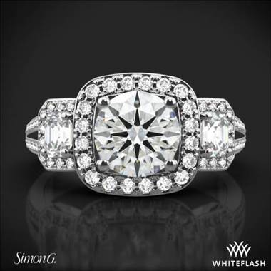 Platinum Simon G. TR446 Three Stone Passion Halo Diamond Engagement Ring at Whiteflash