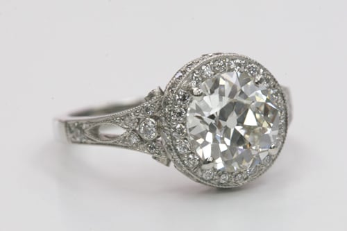 Vintage Inspired Diamond Halo Engagement Ring by Single Stone