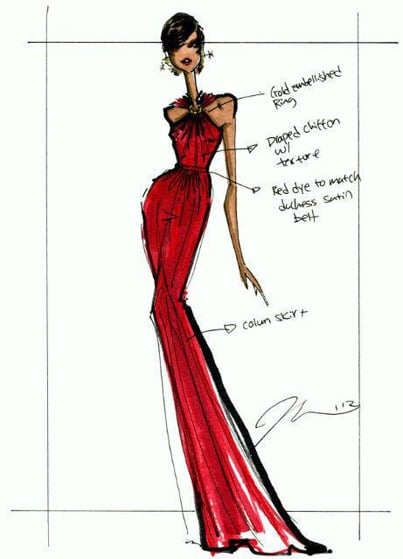 Jason Wu's sketch of Michelle Obama's 2013 Inaugural Ball gown