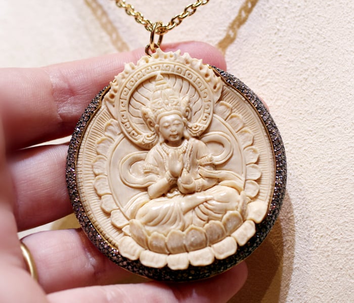 Syna Jewels Couture collection sitting Buddha pendant • Image Erika Winters