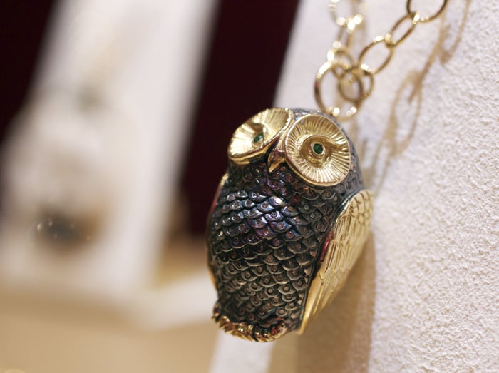 Syna Jewels Wise Owl pendant • Image Erika Winters