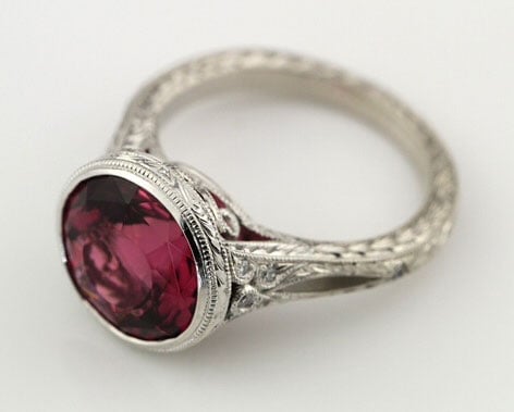 Acinom's Art Deco Rubellite Tourmaline Bezel Ring (Top Angle View) - image by Brilliantly Engaged Acinom's Art Deco Rubellite Tourmaline Bezel Ring (Top Angle View) - image by Brilliantly Engaged