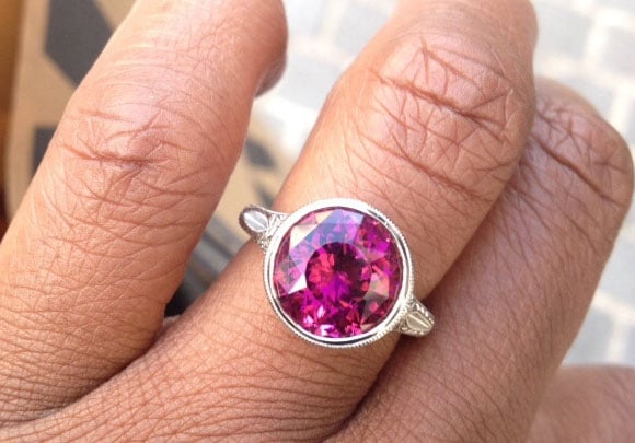 Acinom's Art Deco Rubellite Tourmaline Bezel Ring (Hand View) - image by Acinom