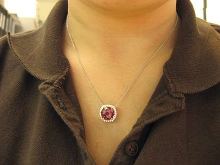 TBT Babyblue033 Whiteflash Garnet Halo Pendant (Neck View) - image by Babyblue033