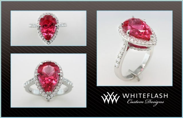 Chrono's Pear Neon Red Mahenge Spinel Halo Ring (Multiple View) - image by Whiteflash