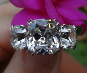 Cushioncutbride's 3 Stone Antique Engagement Ring: 5 Plus CTW Cushion Diamonds (Top View) - image by Cushioncutbride Cushioncutbride's 3 Stone Antique Engagement Ring: 5 Plus CTW Cushion Diamonds (Top View) - image by Cushioncutbride