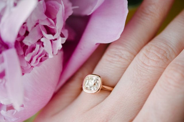 DorotheaBrooke's 10th Anniversary:  Custom August Vintage Cushion Ring (Hand View) - image by DorotheaBrooke