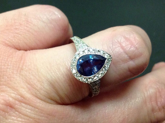 JoCoJenn's Amazing Color Changing Alexandrite Bezel Halo Pear Ring (Hand View) - image by JoCoJenn