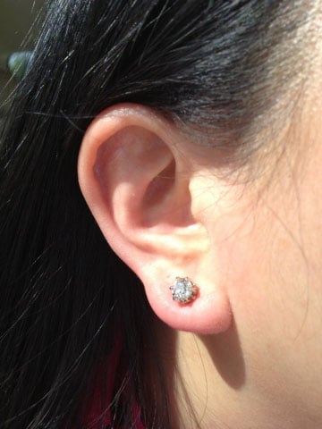 YT's Custom Platinum and Rose Gold OEC Studs (Ear View) - image by YT