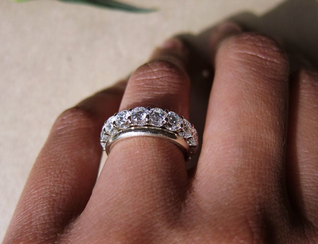 Yssie's 14K White Gold Uprong A Cut Above Eternity Band (Hand View) - image by Yssie Yssie's 14K White Gold Uprong A Cut Above Eternity Band (Hand View) - image by Yssie