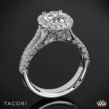 18k Rose Gold Tacori HT2548CU Petite Crescent Split Shank Halo Diamond Engagement Ring at Whiteflash