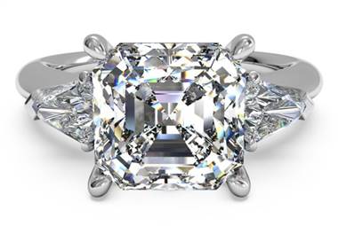 Three-Stone Diamond Engagement Ring with Bullet Side-Diamonds - in Platinum by Ritani