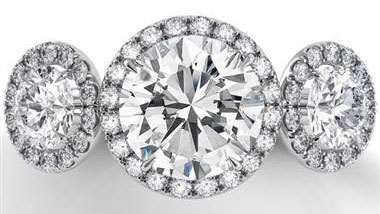 Danhov LE101 Danhov Per Lei 3 Stone Round Diamond Engagement Ring with Pave Halo and Shank at Solomon Brothers