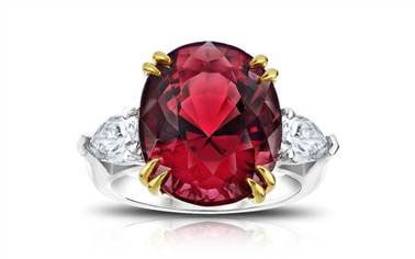 Three Stone Red Spinel and Diamond Ring - in Platinum and 18kt Yellow Gold - (1.03 CTW) at Ritani