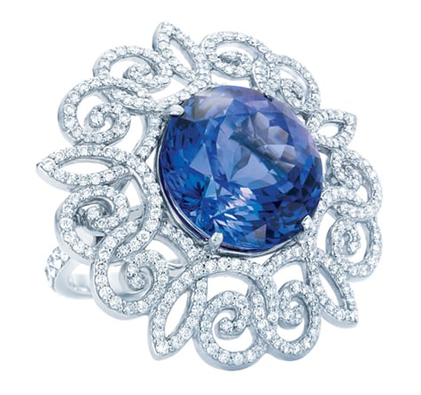 Tiffany & Co. 175th  Anniversary  tanzanite ring with diamonds set in platinum