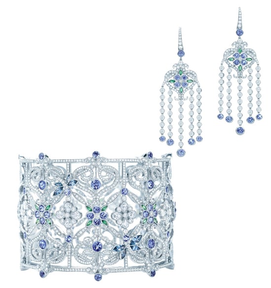 Tiffany & Co. 175th  Anniversary garden bracelet and Tiffany Enchant earrings with Tanzanites