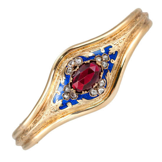 Victorian garnet and diamond bangle in 18k gold from Craig Evan Small at 1stdibs