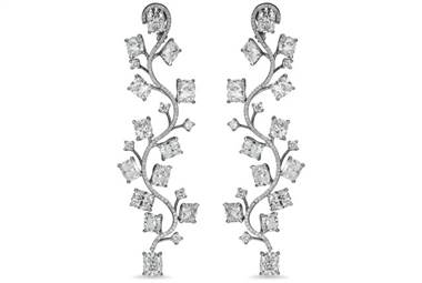 Brilliant Cushion Cut Diamond Vine Drop Earrings - in Platinum (27.83 CTW) by Ritani