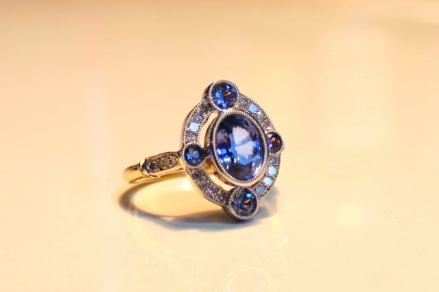 Antique Inspired Sapphire Halo Ring