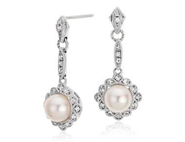 Vintage-Inspired Freshwater Cultured Pearl Earrings in Sterling Silver (6mm) by Blue Nile