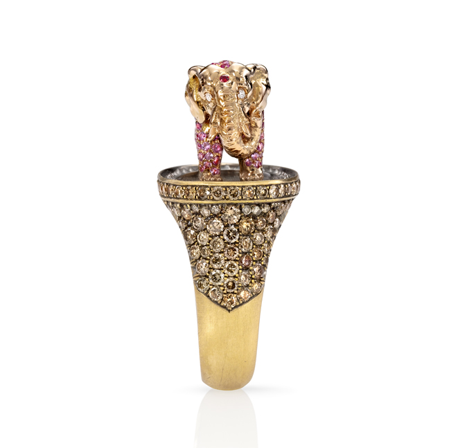Pink Elephant & Tipsy Writer Maneater ring by Wendy Brandes