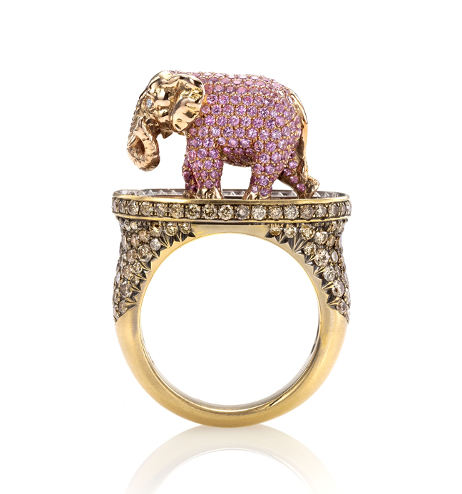 Pink Elephant & Tipsy Writer Maneater ring by Wendy Brandes