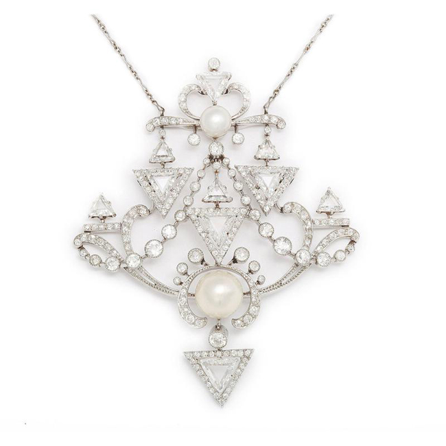 Natural pearl and diamond pendant, circa 1901, A La Vieille Russie