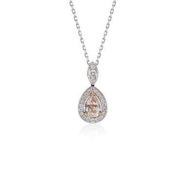 Fancy Light Brown-Pink Pear Diamond Halo Pendant in 18k White Gold