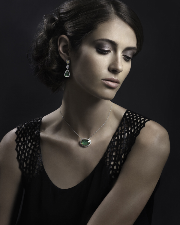 Yael Designs Serendipity Collection - Rose-cut emerald and diamond necklace and earrings