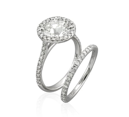 Yael Novelique Halo Diamond Engagement Ring and Wedding Band