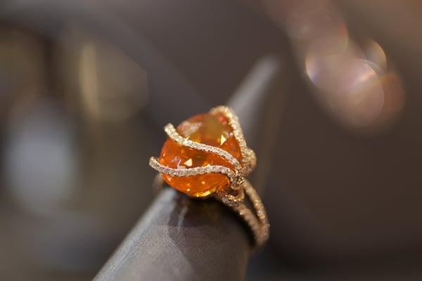 Yael Designs Lyra Collection fire opal and diamond ring