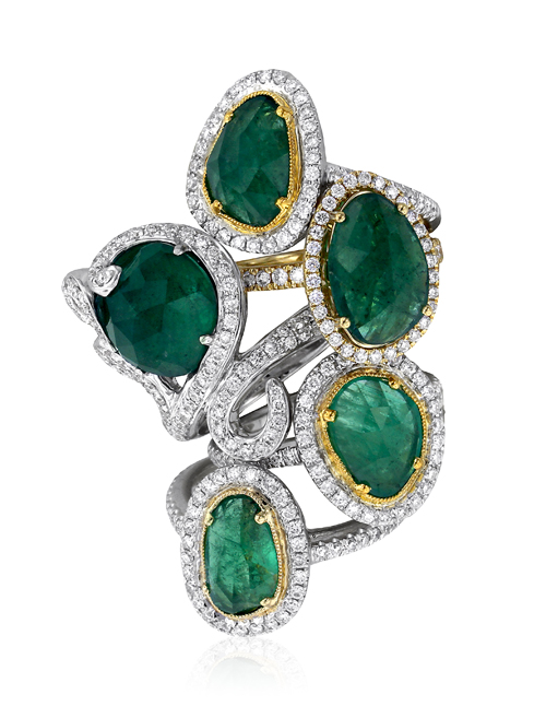 Yael Designs Serendipity Collection - Rose-cut emerald and diamond rings