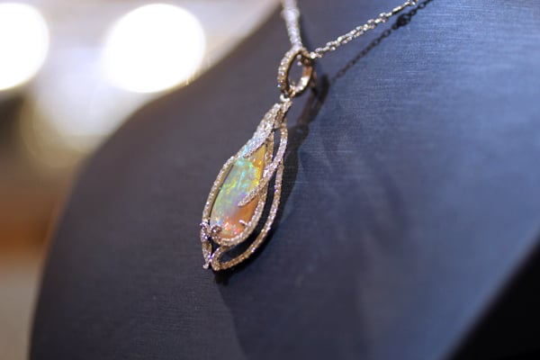 Yael Designs Lyra Collection opal and diamond pendant