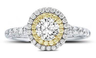 Yellow and White Diamond Double Halo Setting