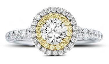 Yellow and White Diamond Double Halo Setting at Adiamor