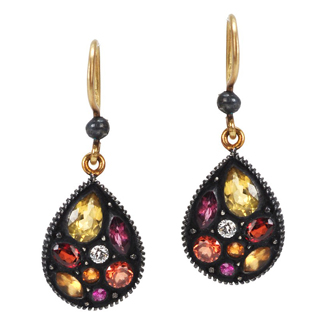 Yossi Harari multi-colored sapphire mosaic earrings