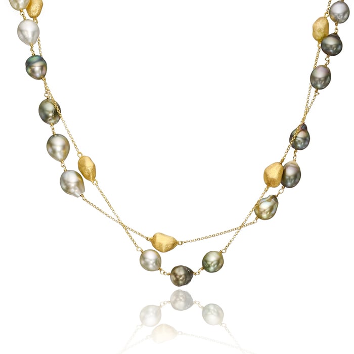 Tahitian pearl & gold nugget long necklace by Yvel