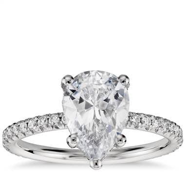 Stunning pear shaped diamond set in a petite French crown setting at Blue Nile 