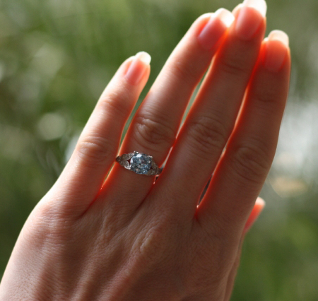 Aquamarine Diamond Ring on the Hand