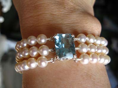 Princess Diana style pearl aquamarine bracelet