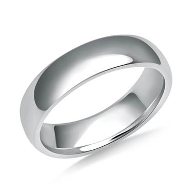 Nice and simple, just like he likes it. 5mm men’s high polish comfort fit wedding band set in 18K white gold at B2C Jewels  