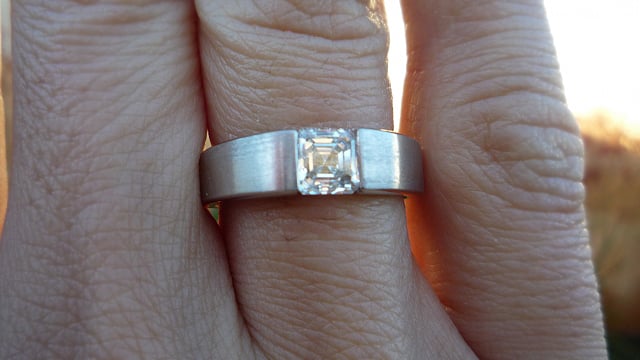 Men's asscher-cut diamond ring - hand shot