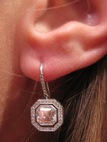 Asscher cut diamond halo earrings