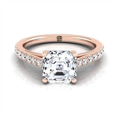 Classic four prong Asscher cut diamond engagement ring set in 14K rose gold at RockHer 